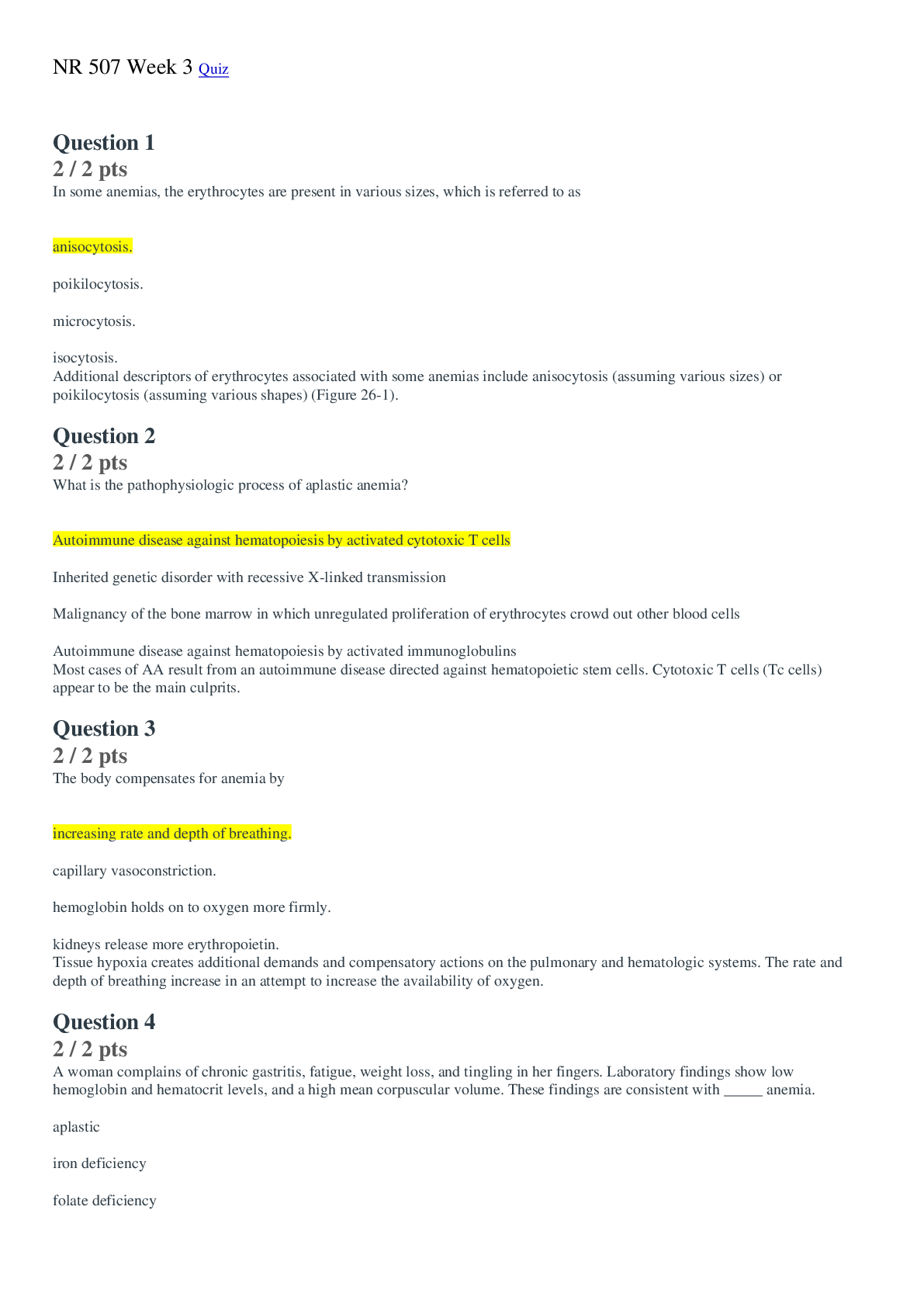 Preview image for NR 507 Week 3 Quiz 2 – Advanced Pathophysiology